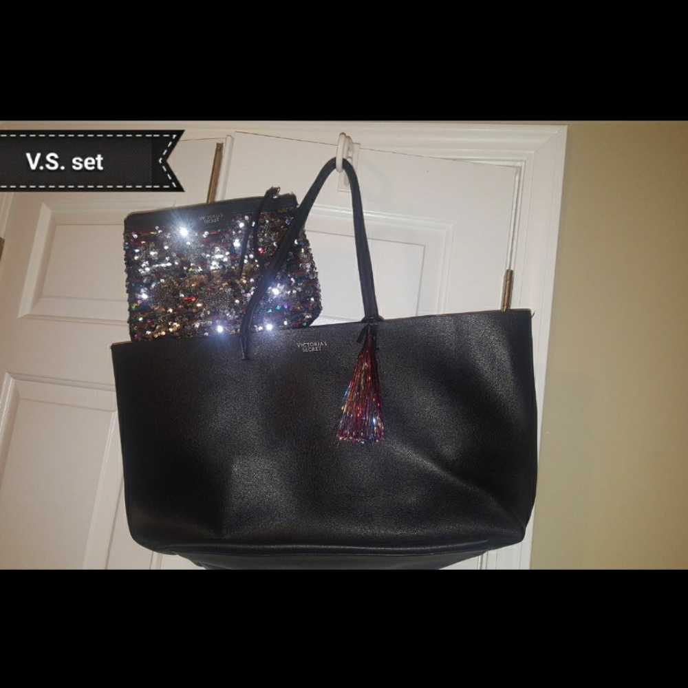 VS tote with a mini shimmering wristlet